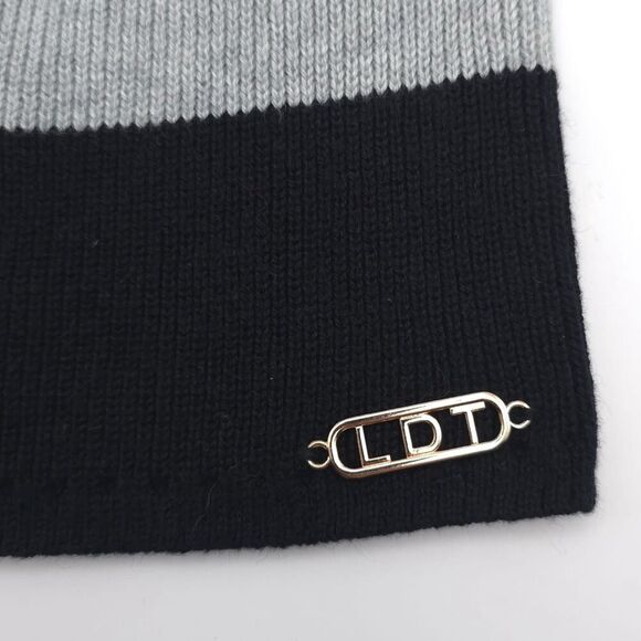 LDT Beanie‎ CASHMERE COTTON Blend Colorblock NWOT Black Gray White